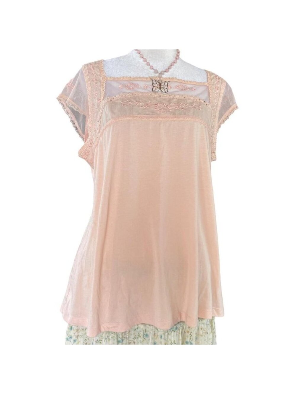 Y2K pink fairy top with beaded and embroidered detailing